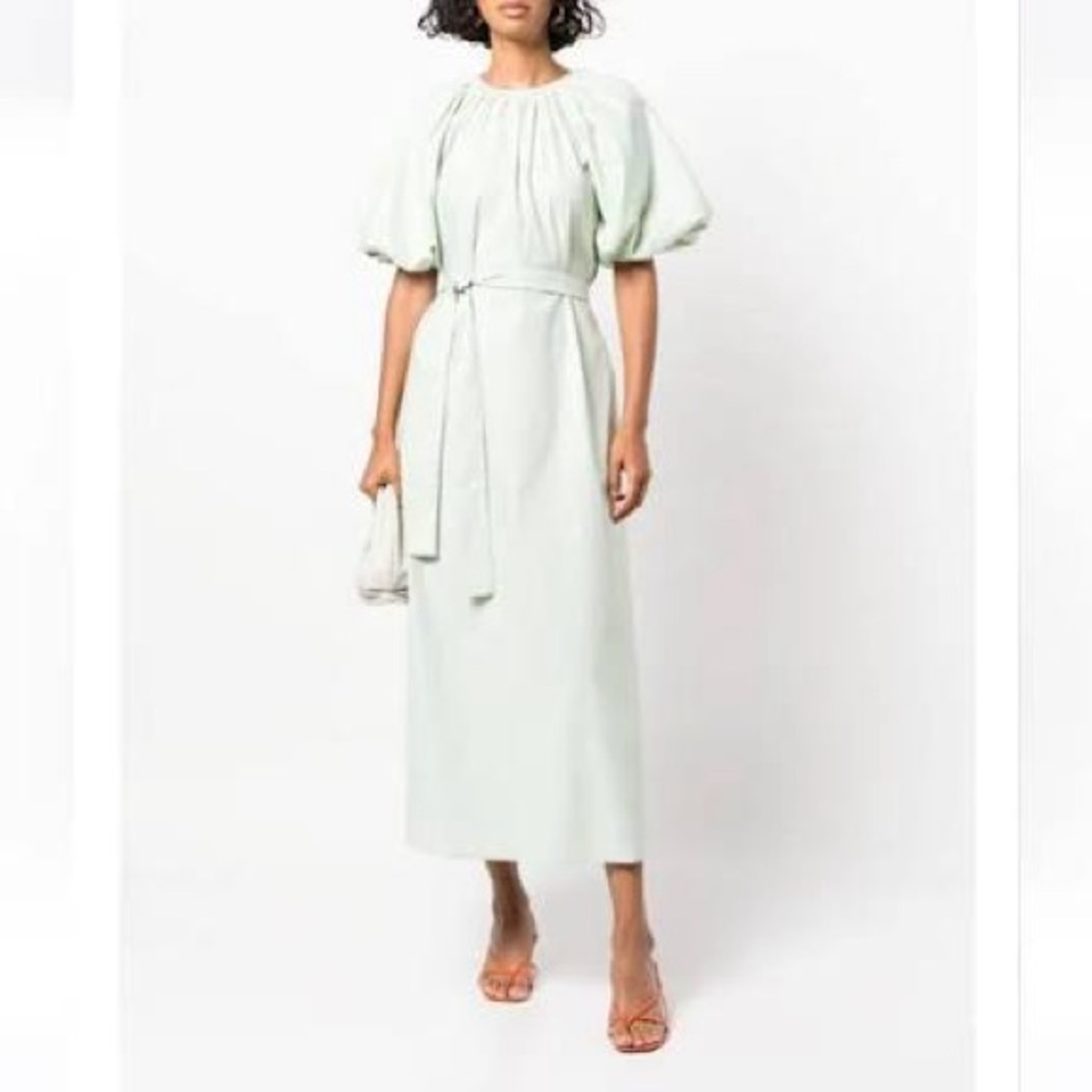 Reformation Lloyd Puff Sleeve Belted Midi Dress Pistachio Green Size L